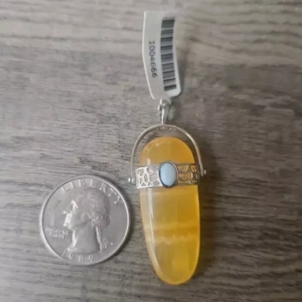 Sterling Silver 925 Yellow Adventurine & Larimer Pendant